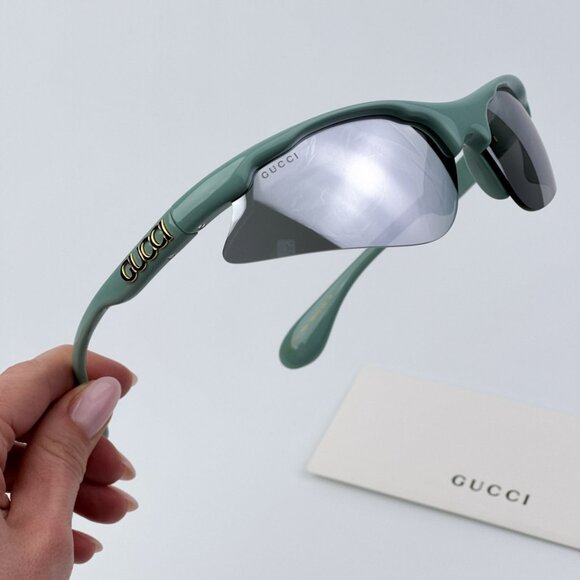 Gucci Women BRAND NEW Sunglasses Green Silver Mirror Mask GG1774S 005 - Picture 3 of 11